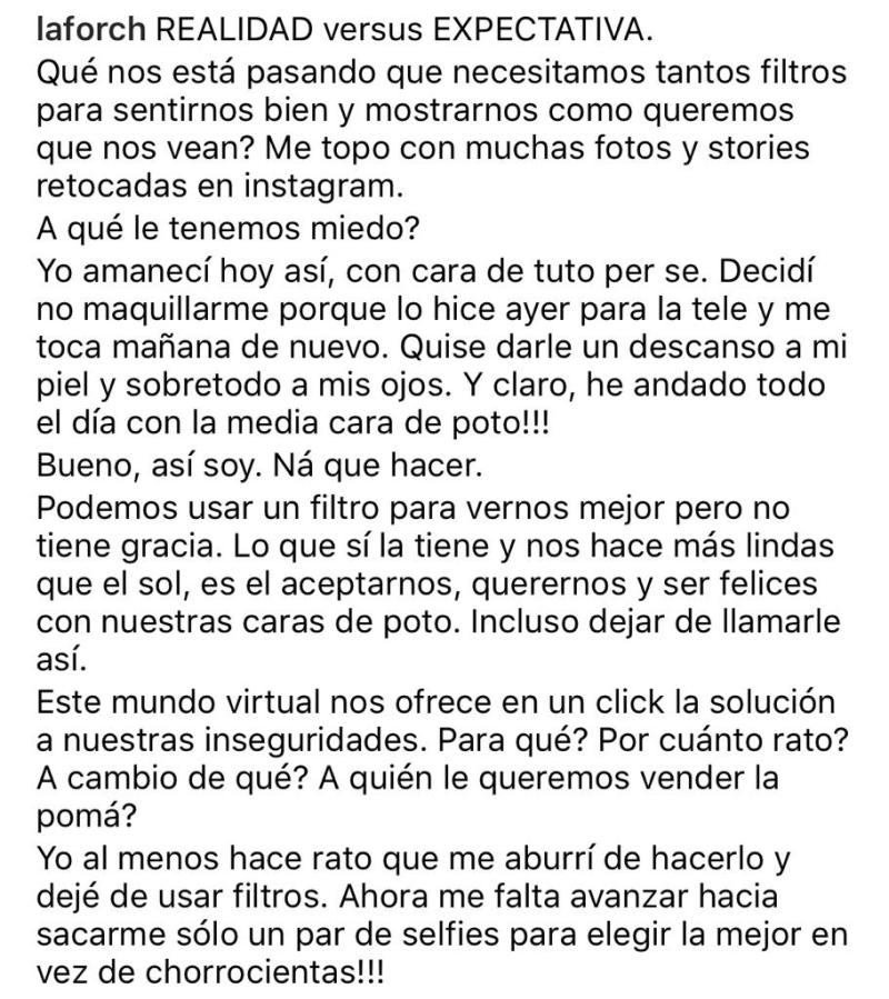“Así soy”: Amaya Forch se muestra al natural y critica uso de filtros