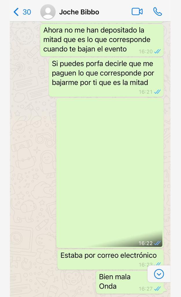 Revelan polémico Whatsapp entre Adriana Barrientos y Joche Bibbó