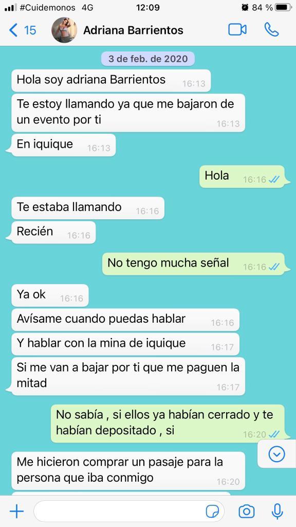 Revelan polémico Whatsapp entre Adriana Barrientos y Joche Bibbó
