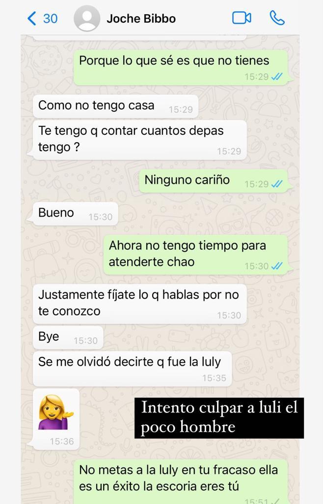 Revelan polémico Whatsapp entre Adriana Barrientos y Joche Bibbó