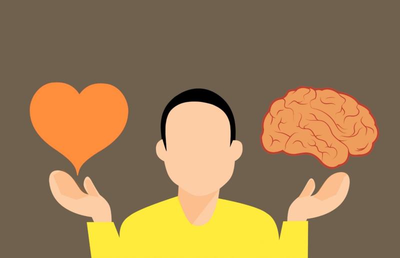 Ilustración de un hombre con un corazón y un cerebro