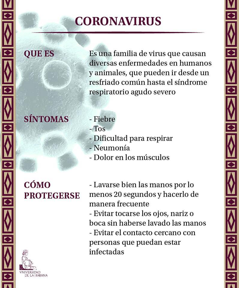 Recomendaciones de la Universidad de la Habana por el coronavirus
