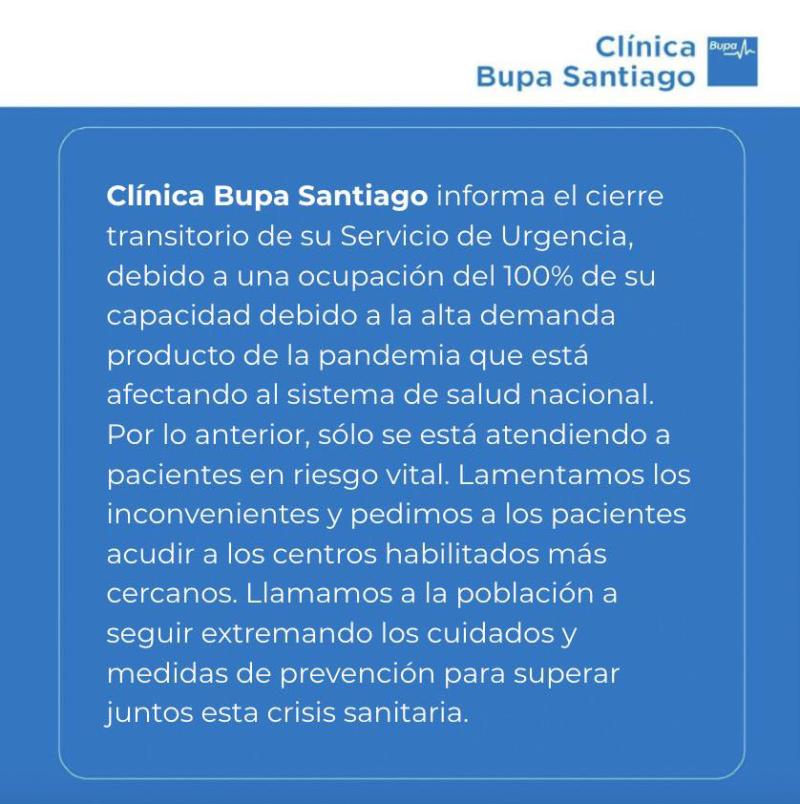 Cierran Urgencia de Clínica en La Florida por colapso de camas