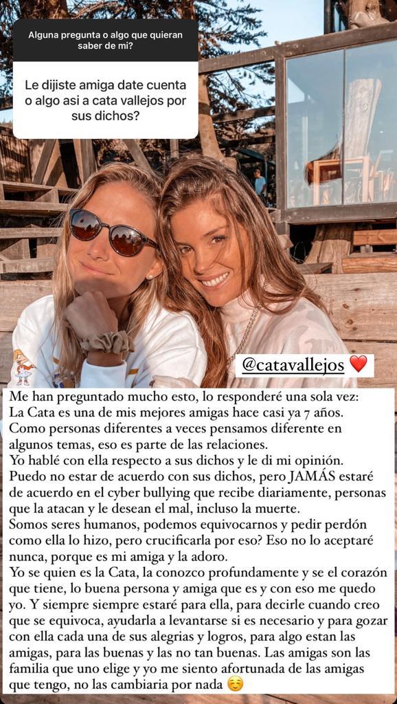 Cata Vallejos recibe férrea defensa de amiga influencer