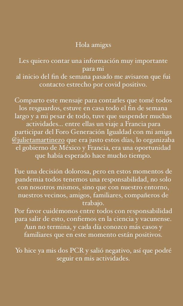 Belén Soto cancela viaje tras ser contacto estrecho de Covid