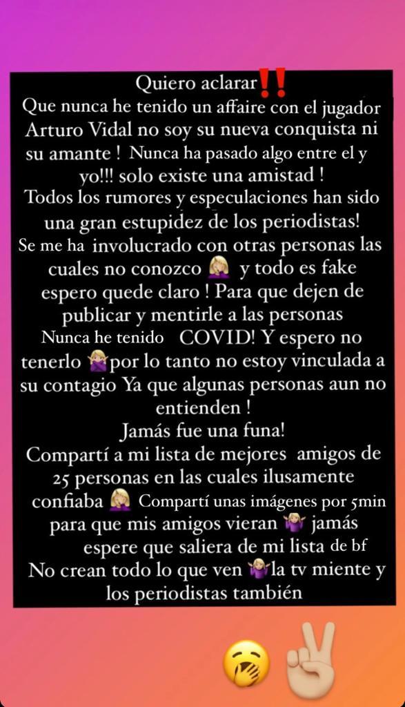Modelo vinculada con Arturo Vidal aclara su relación
