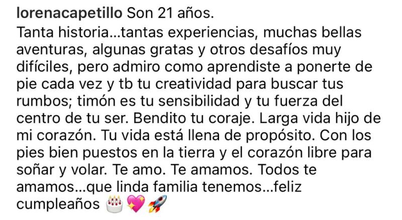 Lorena Capetillo dedica emotivo mensaje para su hijo de 21 años
