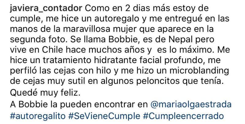 Javiera Contador se hizo las cejas como autoregalo de cumpleaños