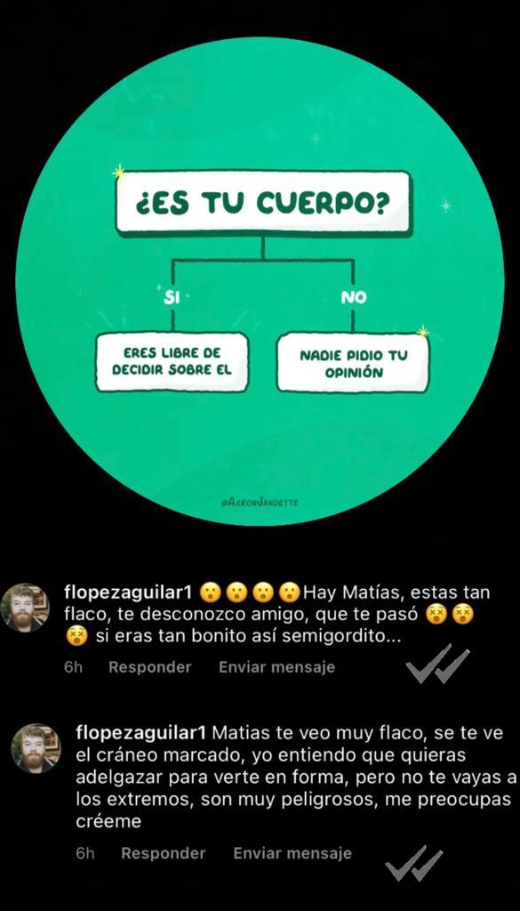 Matías Vera muestra los insólitos mensajes que recibe por su físico