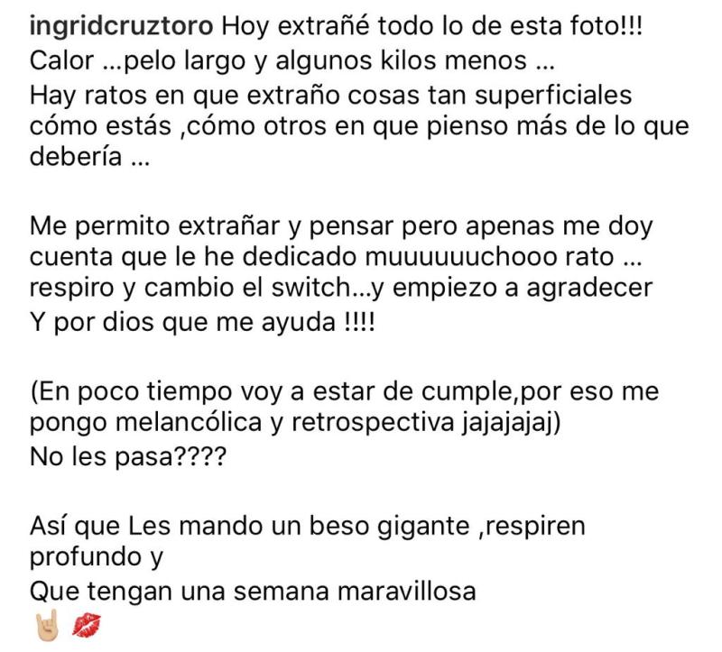 La honesta confesión de Ingrid Cruz sobre su físico