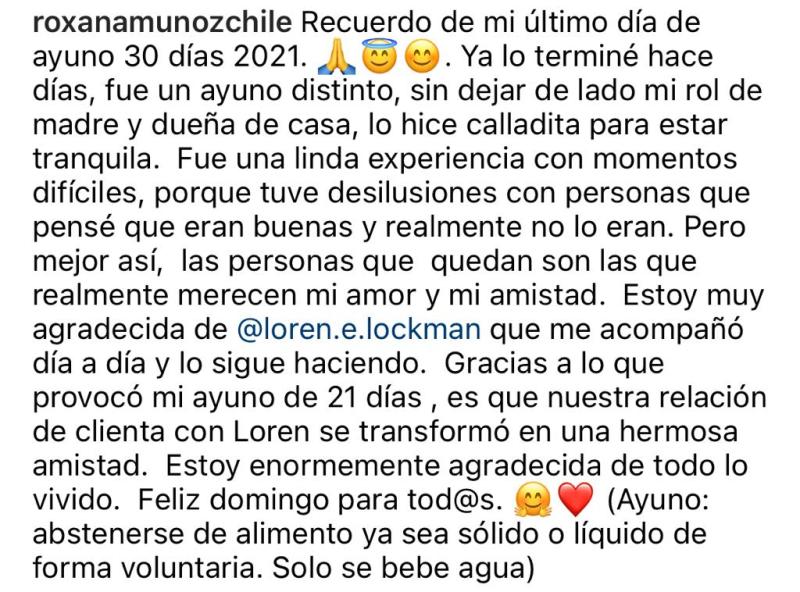 Roxana Muñoz revela que ahora hizo ayuno durante 30 días