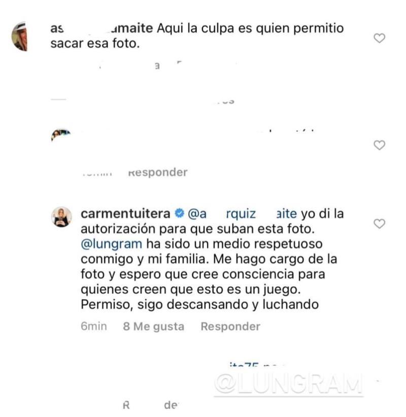 Carmen Tuitera defiende fotos de su hospitalización por Covid