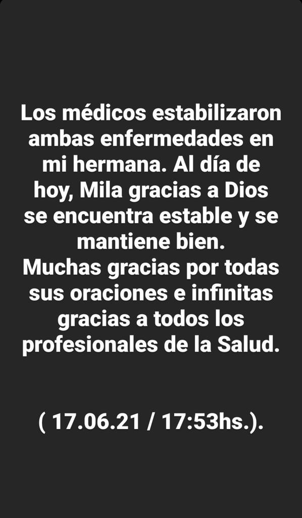 Divulgan estado de Mila Correa tras ser internada por Covid