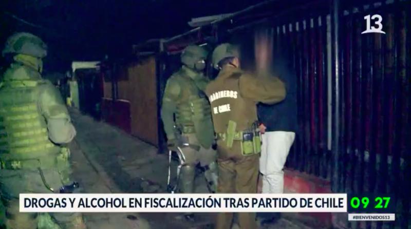 Drogas y alcohol en fiscalización tras partido de Chile