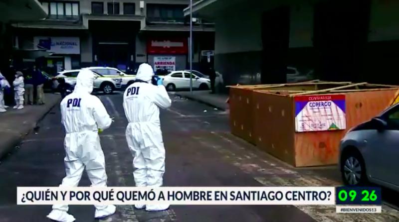 Intensa búsqueda de culpable de quemar a hombre en centro de Santiago