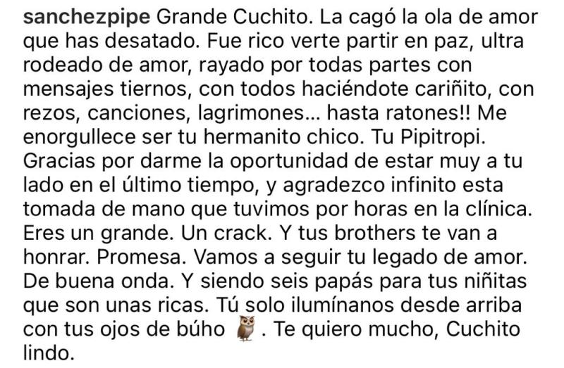 Pipe Sánchez se despide de su hermano con significativa foto