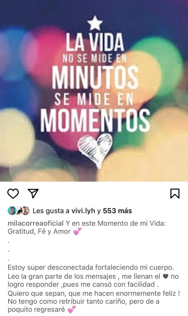 “Me canso con facilidad”: Mila Correa actualiza su estado de salud