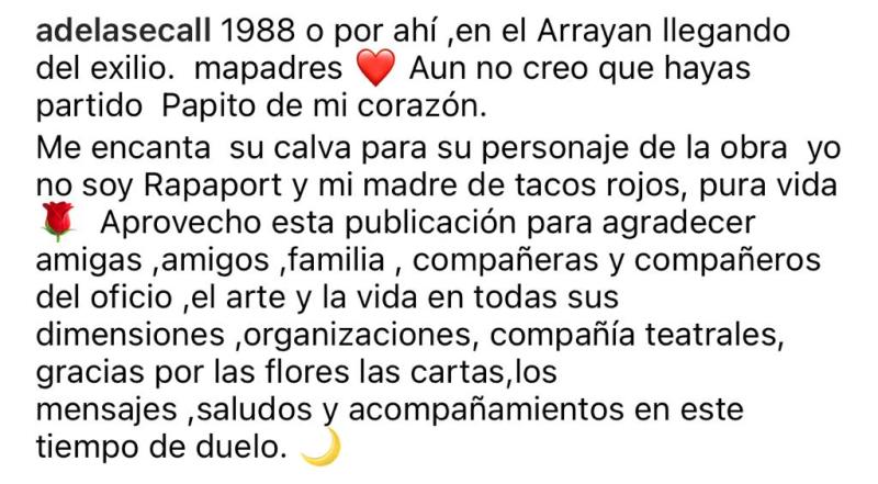 Adela Secall recuerda a su padre a casi un mes de su muerte