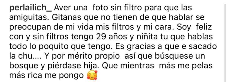 Perla Ilich se muestra al natural tras críticas por uso de filtros