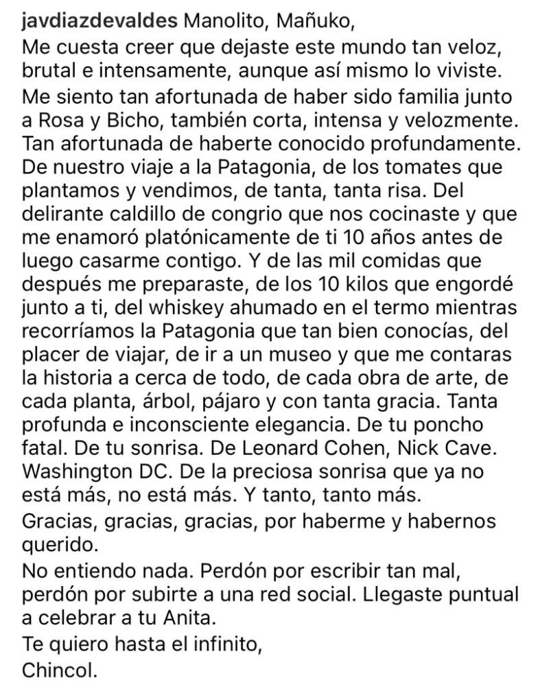 Javiera Díaz de Valdés sufre por la muerte de su ex marido