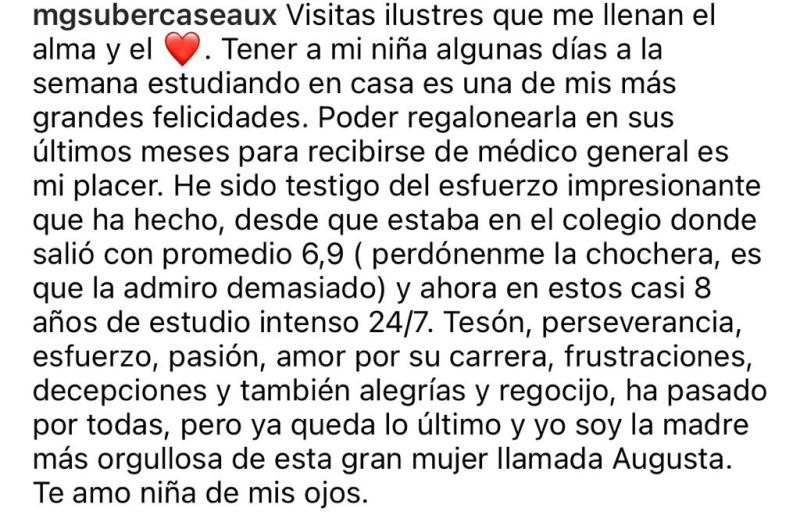 María Gracia Subercaseaux celebra logro estudiantil de su hija