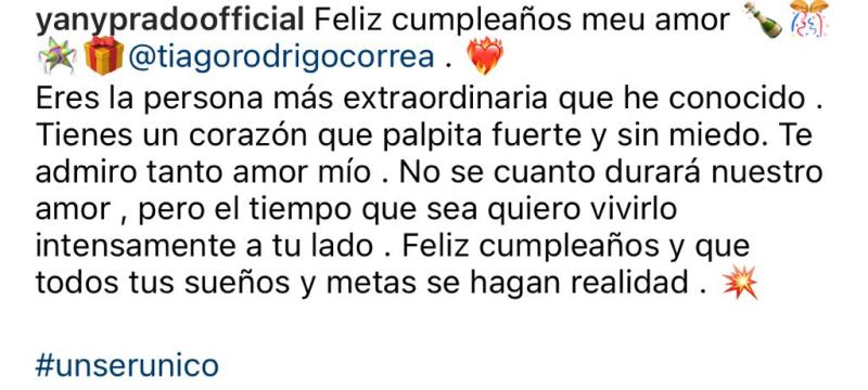 Polola de Tiago Correa sorprende con romántico mensaje