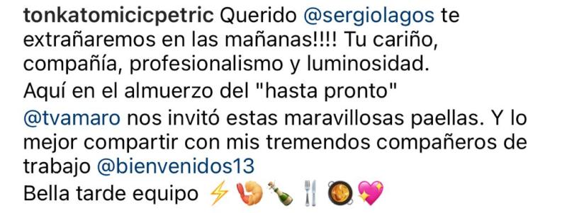 Tonka Tomicic muestra la despedida tras cámaras de Sergio Lagos