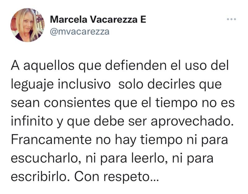 La polémica de Marcela Vacarezza al hablar del lenguaje inclusivo
