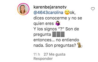 Karen Bejarano responde a pesado comentario de una seguidora