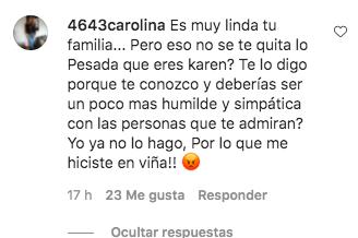 Karen Bejarano responde a pesado comentario de una seguidora
