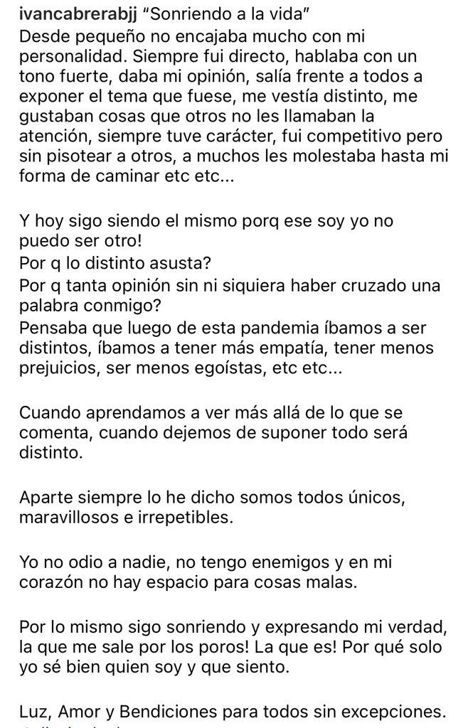 Ex de Iván Cabrera sorprende con mensaje tras quiebre