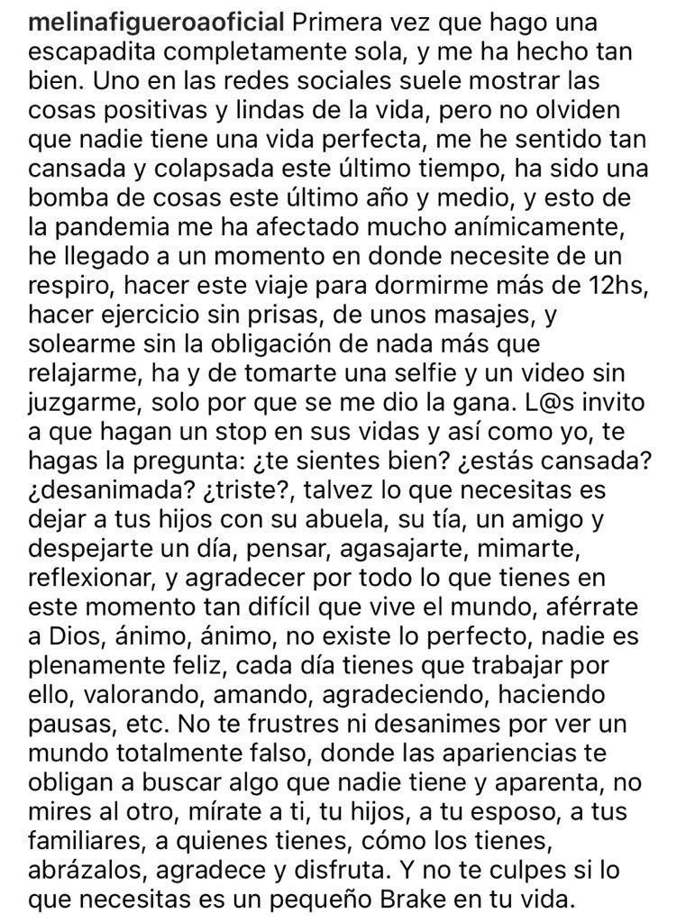 Melina Figueroa se tomó vacaciones de su familia