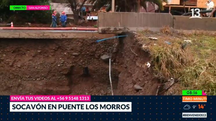 Sistema frontal causa peligroso socavón en San Bernardo