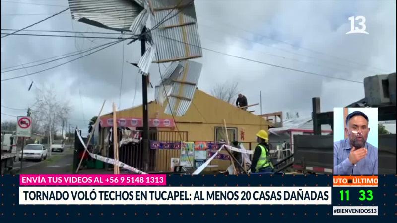 Al menos 20 casas con daños tras tornado en Tucapel