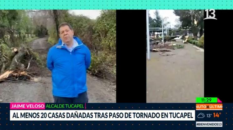 Al menos 20 casas con daños tras tornado en Tucapel