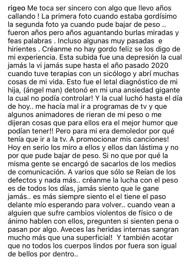 Rigeo destapa que fue víctima de burlas en TV por su peso