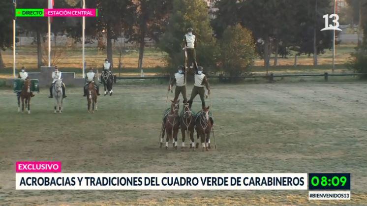 Periodista de Bienvenidos se lució bailando cueca junto a Cuadro Verde de Carabineros