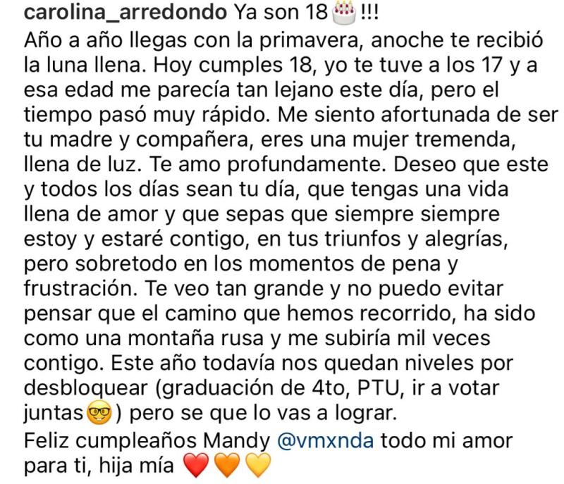 Carolina Arredondo celebra los 18 años de su hija clon