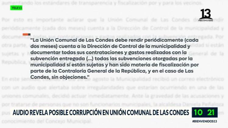 Audio revela posible corrupción en Unión Comunal de Las Condes