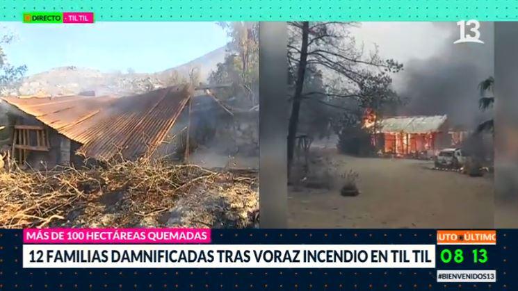 12 familias damnificadas tras voraz incendio en Tiltil