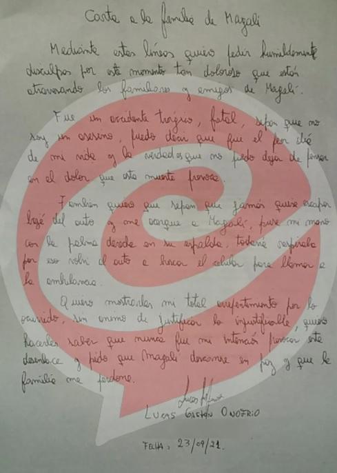 Madre recibió impactante carta del presunto asesino de su hija