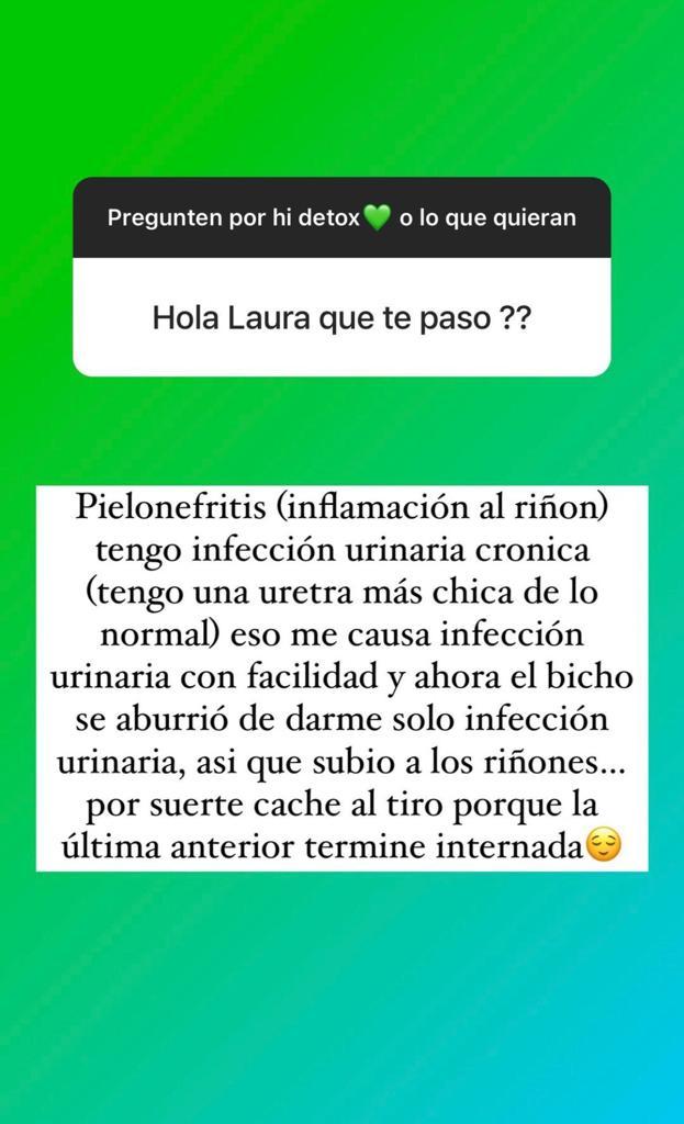 Laura Prieto desclasifica la inflamación al riñón que sufre
