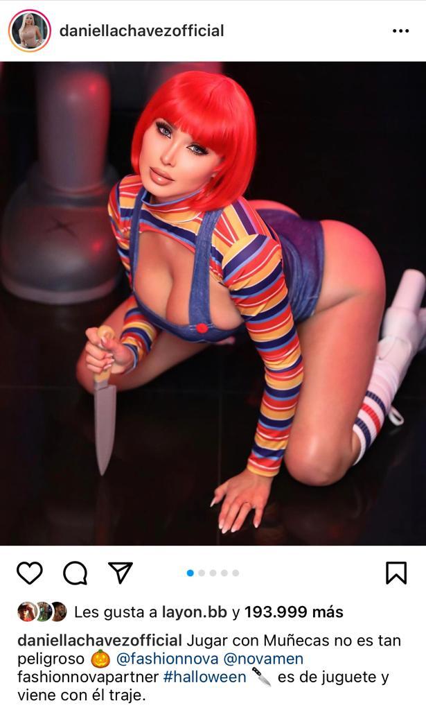 Daniella Chávez adelanta Halloween con disfraz de Chucky