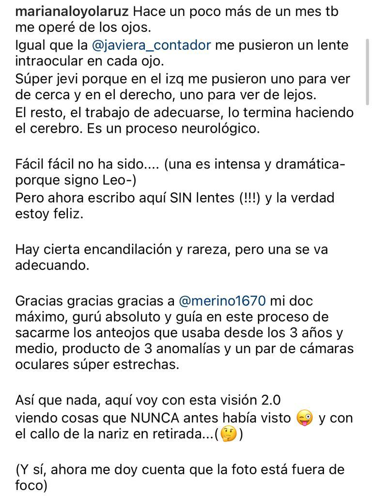 “Estoy feliz”: Mariana Loyola revela operación a la vista