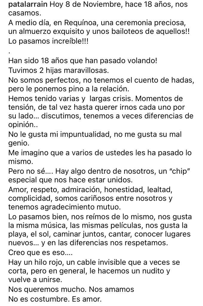 Pata Larraín celebra 18 años de matrimonio con honesta reflexión