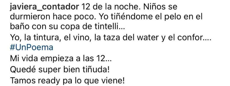 Javiera Contador es elogiada por mostrarse tiñéndose el pelo