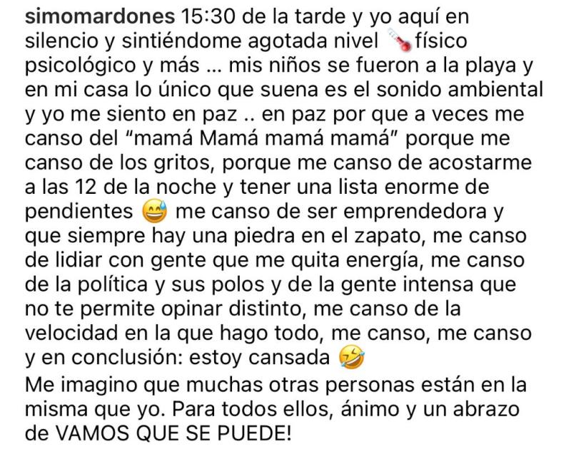 “Estoy cansada”: Simone Mardones muestra su agotamiento