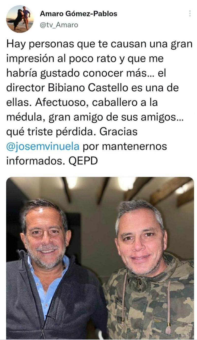 Famosos se despiden de Bibiano Castelló con sentidos mensajes