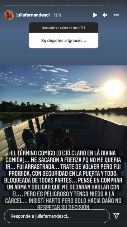 Julia Fernandes desclasifica su ruptura con Ignacio Lastra