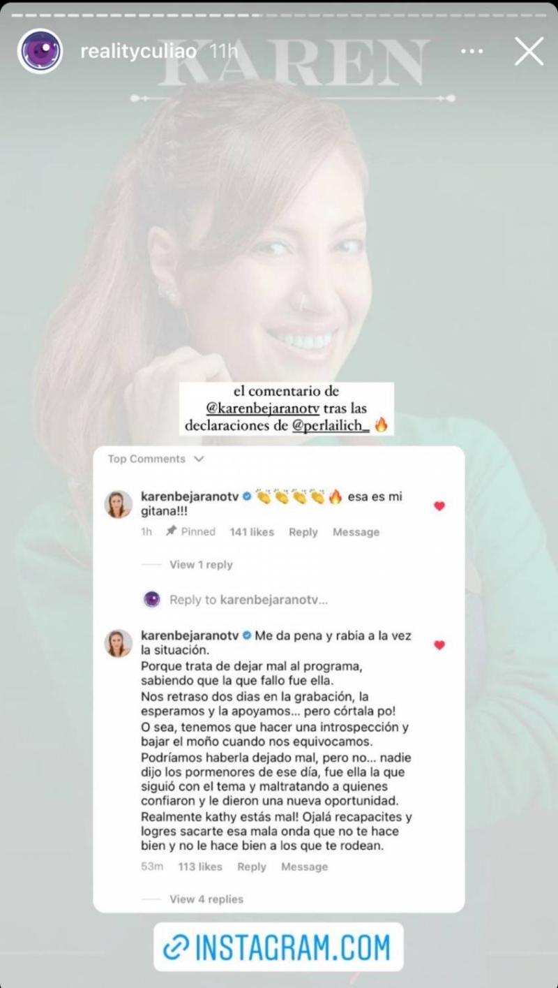 Karen Bejarano se suma a críticas contra Kathy Orellana